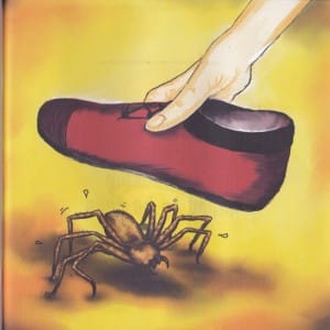 Unnecessary Carnage averted:  "I could squash him with my shoe, but he's not hurting me."  Illustration by Sylvie Ashford